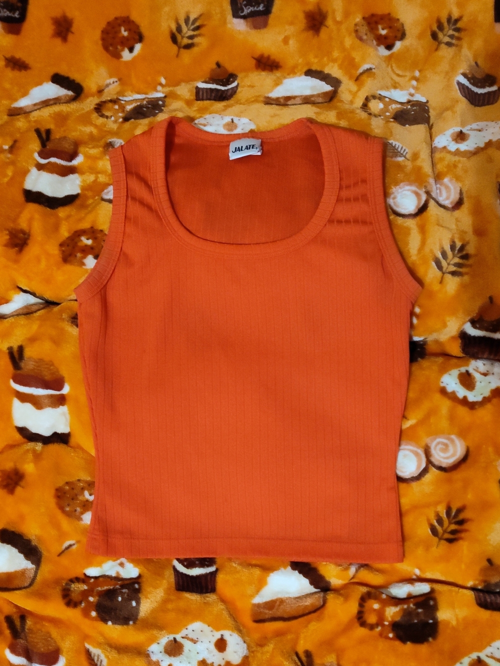 Jalate Orange Ribbed Tank Top for Women
